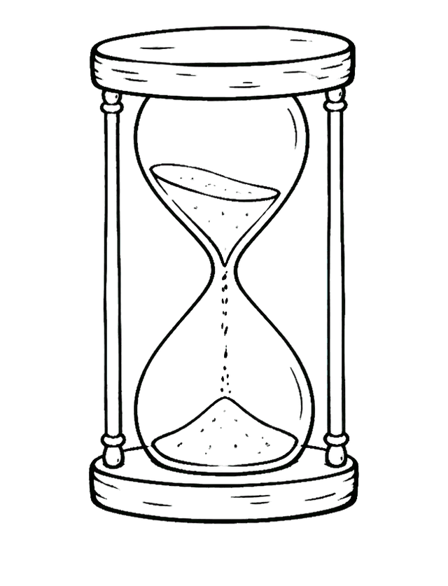 A hand-drawn hourglass with falling sand